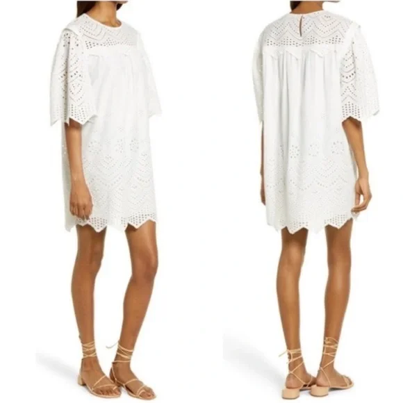 Rebecca minkoff white eyelet lace short sleeve mini dress coverup - Picture 1 of 11